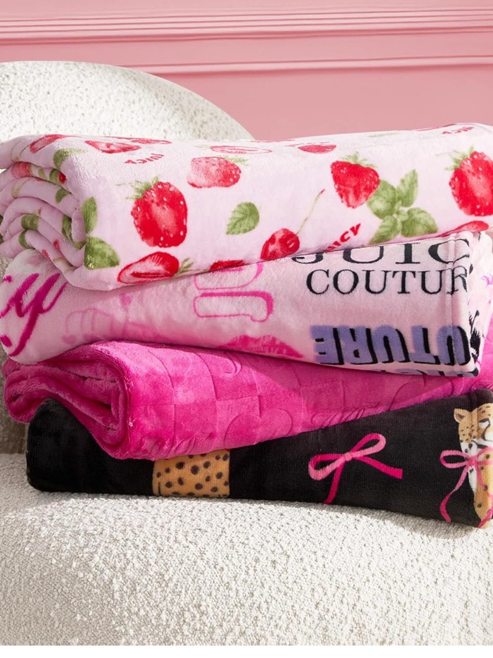 Juicy couture cheetah bows plush Throw blanket 50 x 70 NWT - Picture 6 of 7